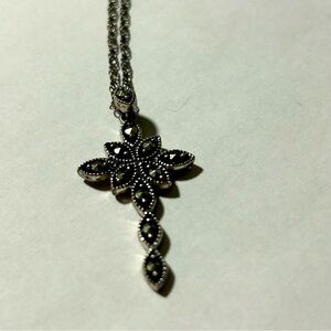 Sterling Silver & Marcasite Cross Pendant Necklace
